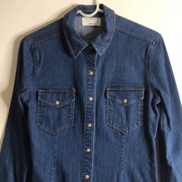 Kendall Kylie Denim Western Mini Dress Pearl Snap size medium - Picture 2 of 11